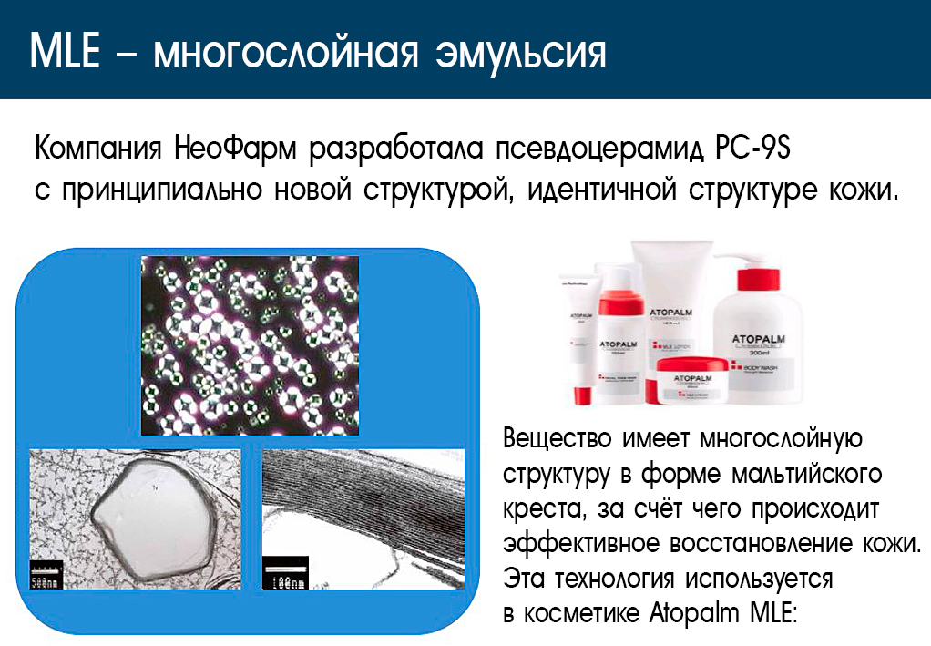 Atopalm MLE - косметика с многослойной эмульсией.