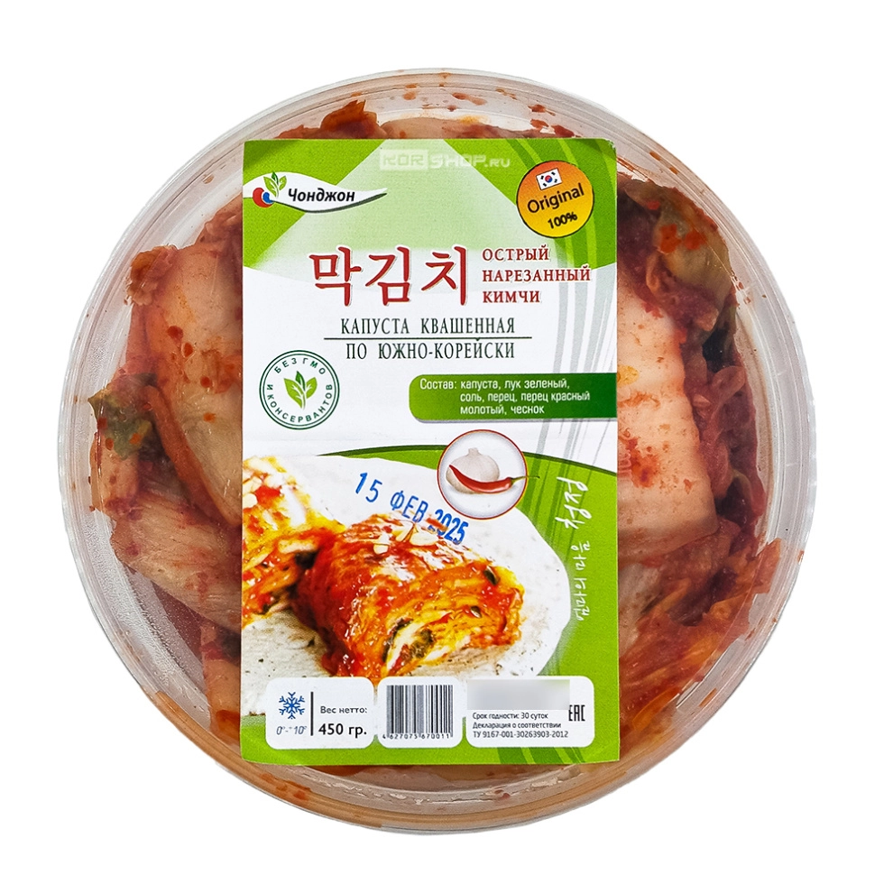 Кимчи - пекинская капуста, квашенная по-южнокорейски (острая) Чонджон, 450 г Кимчи - пекинская капуста, квашенная по-южнокорейски (острая) Чонджон, 450 г