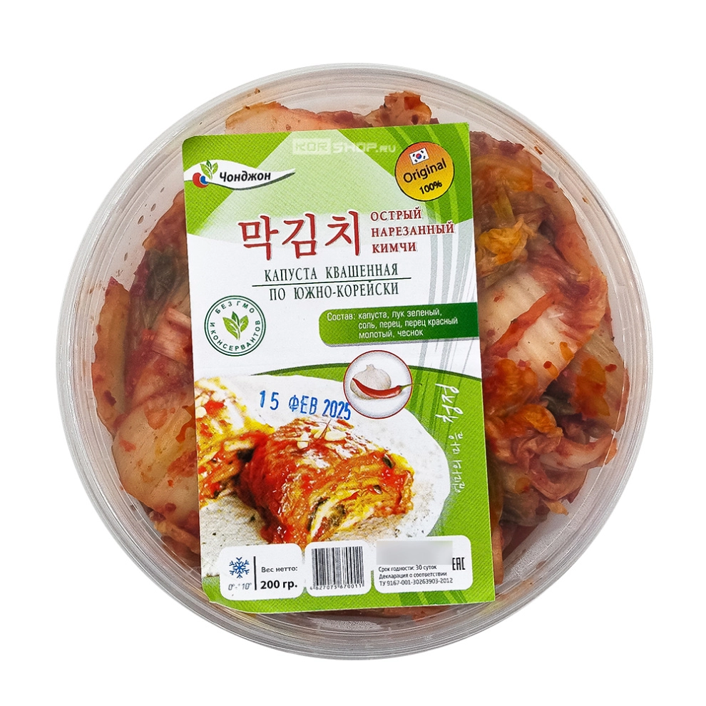 Кимчи - пекинская капуста, квашенная по-южнокорейски (острая) Чонджон, 200 г Кимчи - пекинская капуста, квашенная по-южнокорейски (острая) Чонджон, 200 г