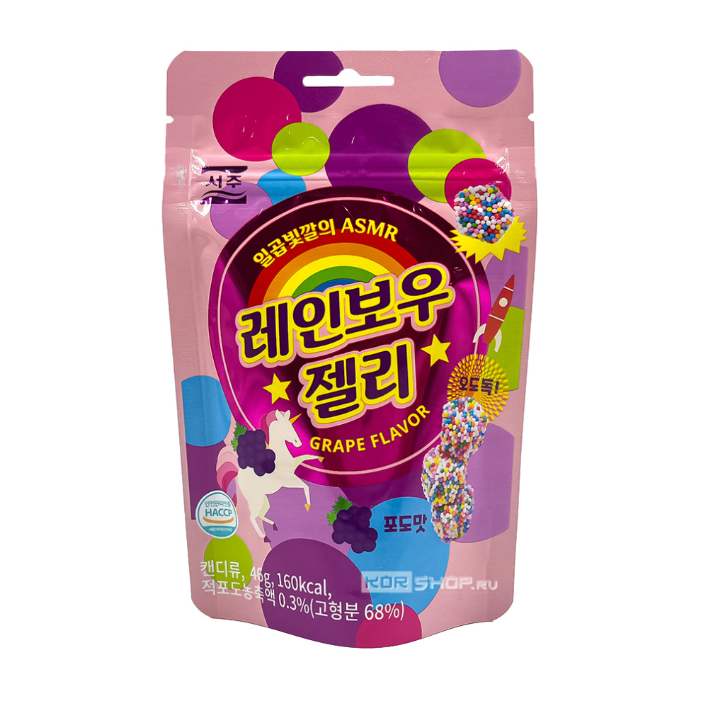 Мармелад в посыпке со вкусом винограда Rainbow Jelly Seoju, Корея, 46 г