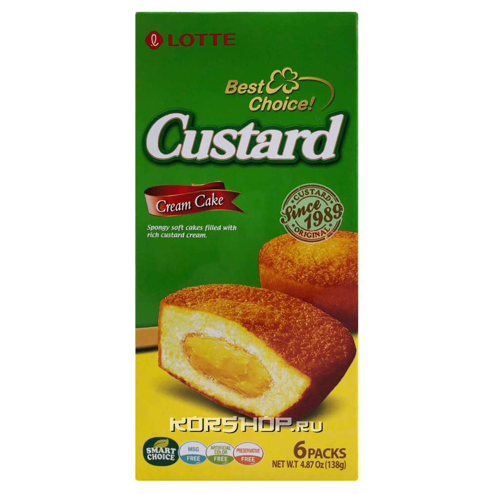 Кексы с заварным кремом Custard Lotte, Корея, 138 г Акция