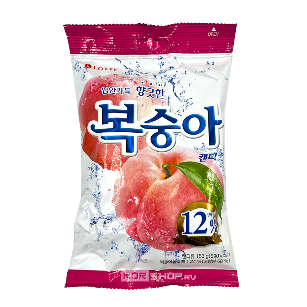 Леденцовая карамель со вкусом персика Peach Candy Lotte, Корея, 153 г Акция