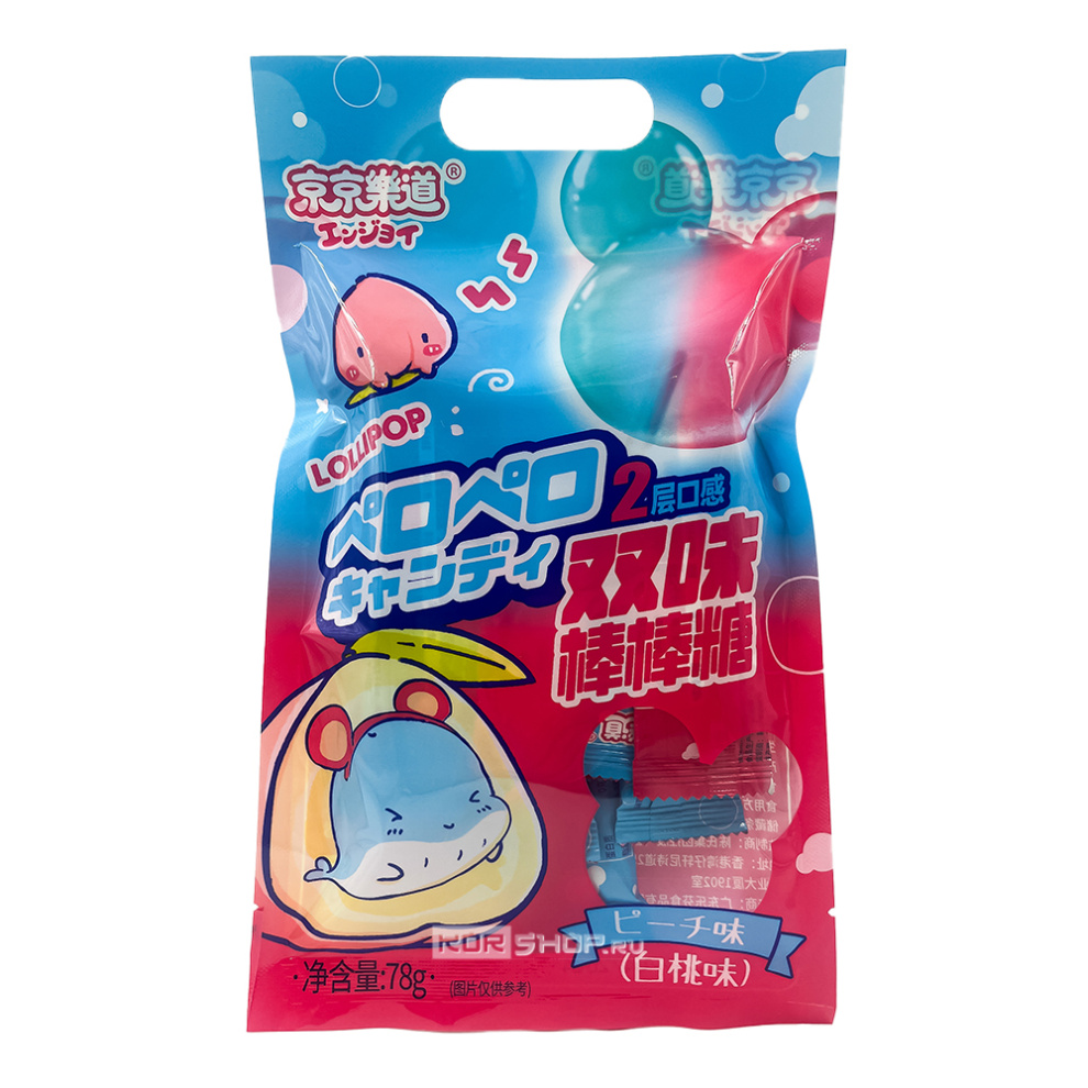 Леденцовые конфеты на палочке с двойным вкусом персика Lolli Pop Guandong Lefen, Китай, 78 г Акция