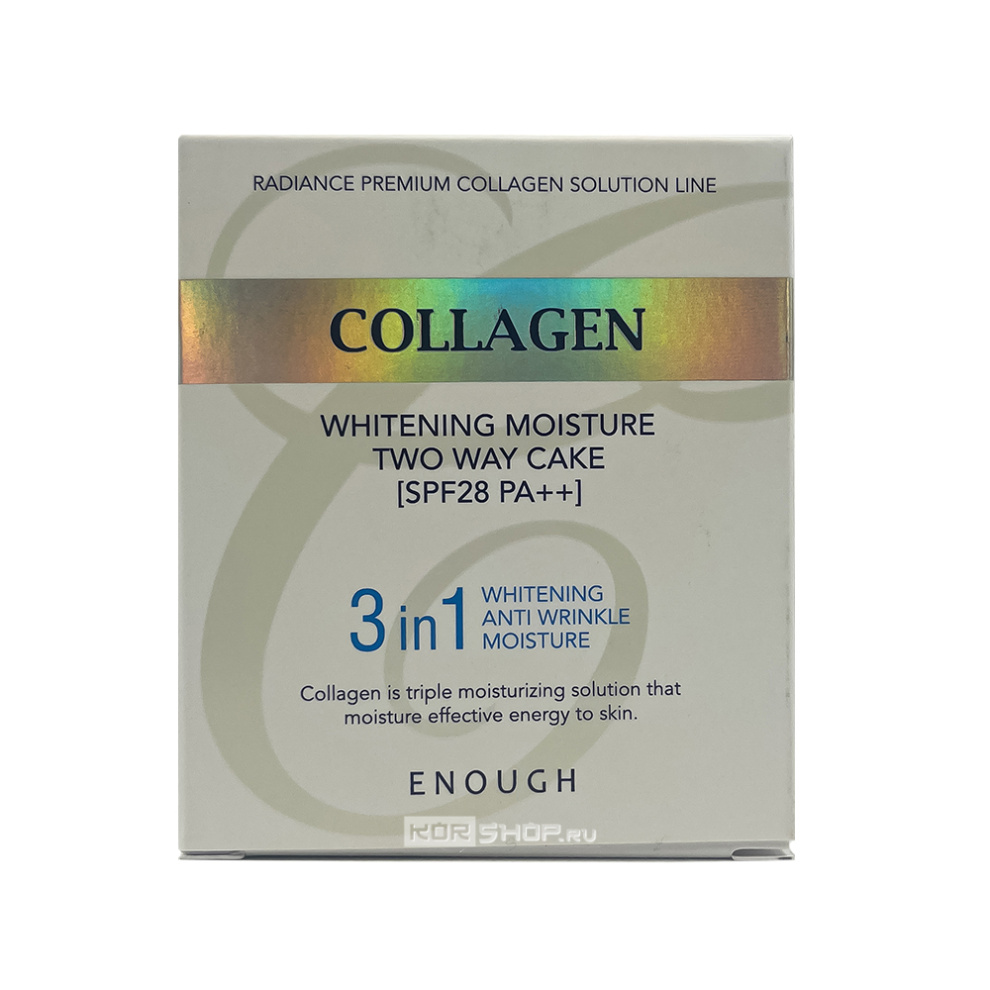 Пудра для светлой кожи (тон №13) со сменным блоком Collagen Whitening Moisture Two Way Cake SPF28 PA+++ Enough, Корея, 13 г + 13 г Акция