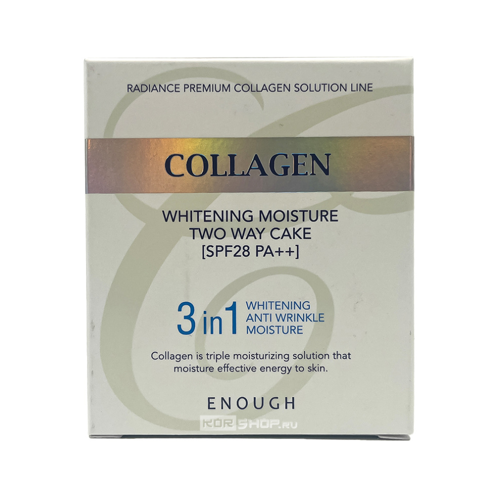 Пудра для светлой кожи (тон №21) со сменным блоком Collagen Whitening Moisture Two Way Cake SPF28 PA+++ Enough, Корея, 13 г + 13 г Акция