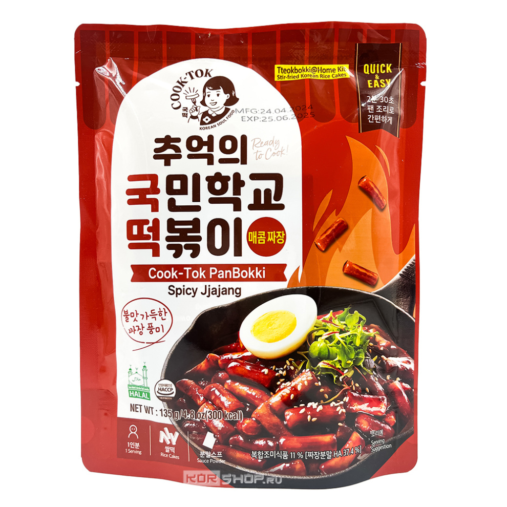 Рисовые палочки Токпокки с острым соусом Чачжан (пауч) Tteokbokki Spicy Jjajang for Pan-frying Cook-Tok, Корея, 135 г Акция