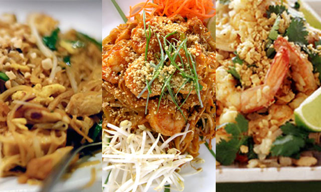 тайская лапша с курицей, тайская лапша с морепродуктами, лапша по-тайски с креветками