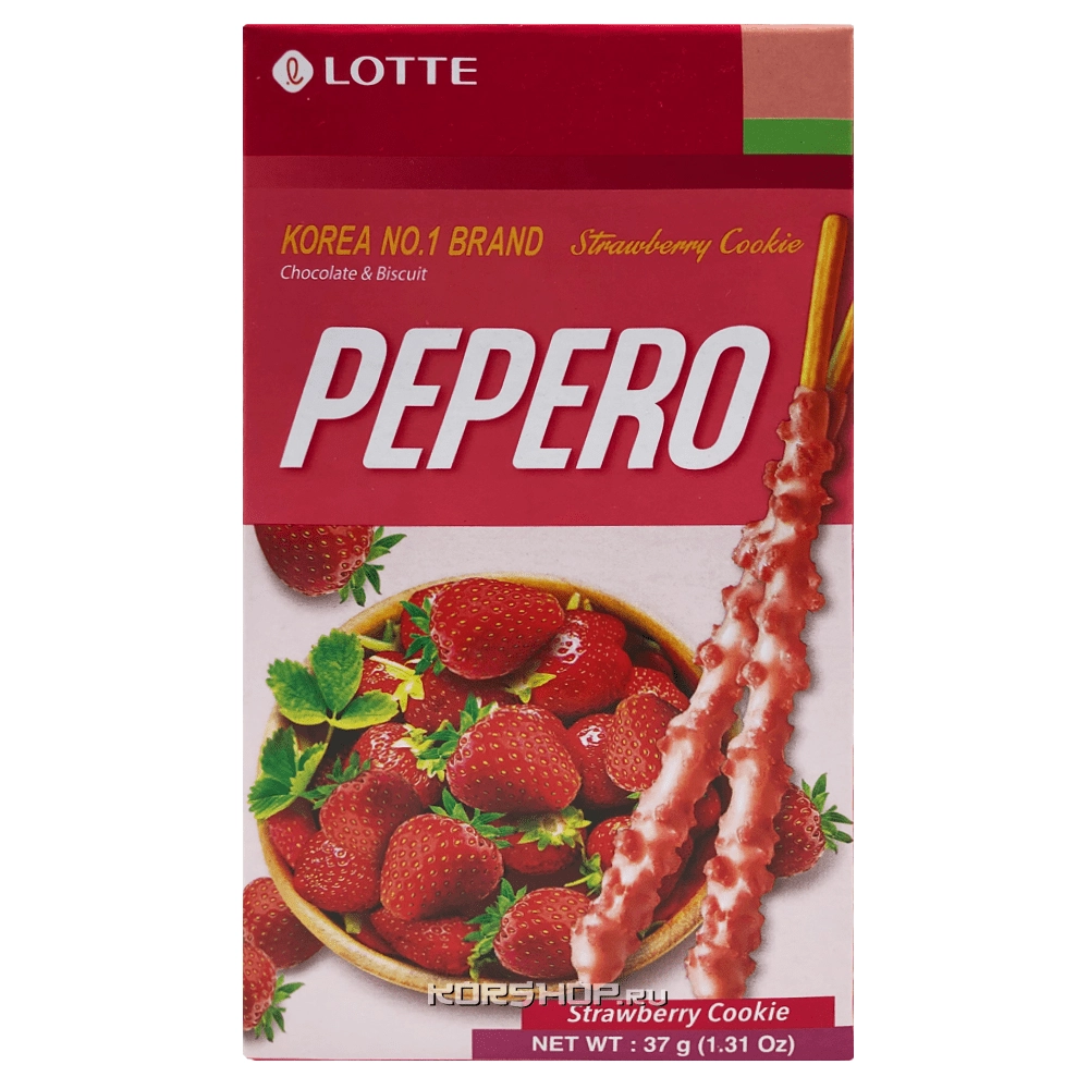 Соломка в глазури с клубникой Пеперо Pepero Lotte, Корея, 37 г