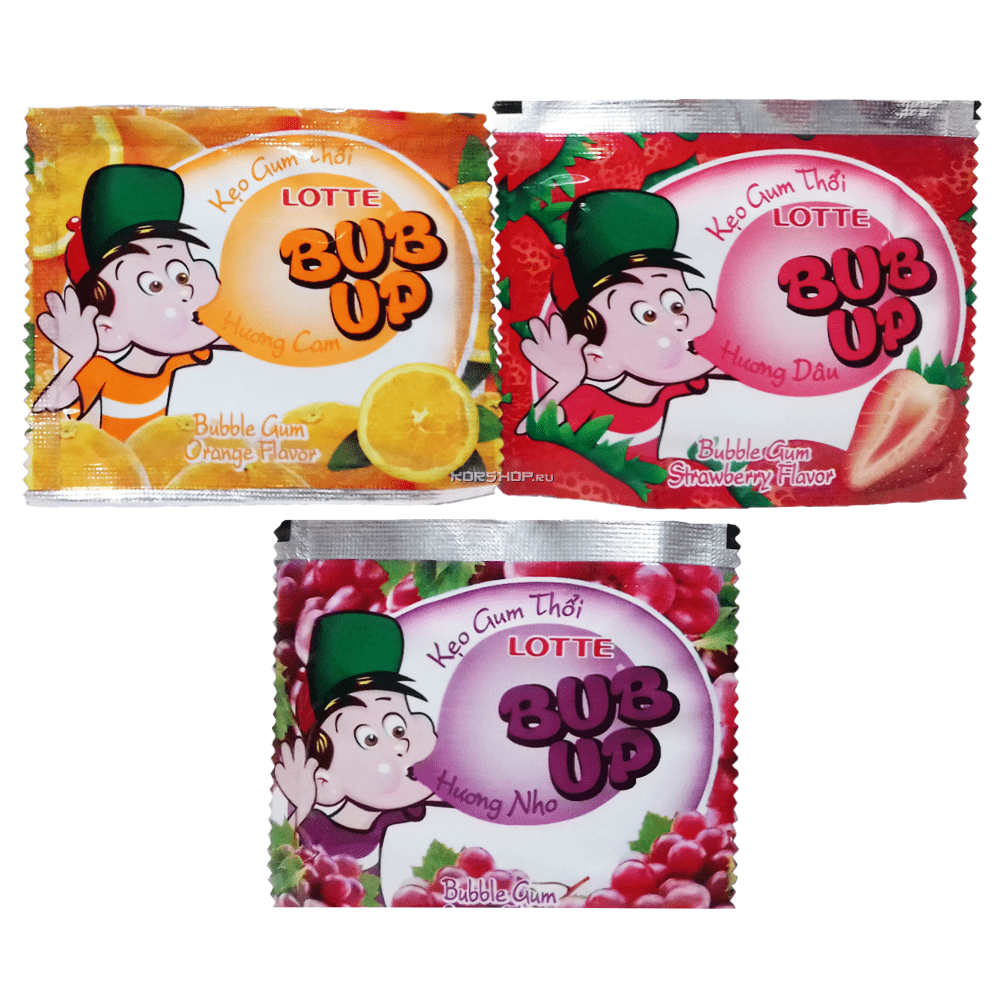 Жевательная резинка ассорти (клубника, апельсин, виноград) Bub-up Fruit Lotte (банка 72 шт.), Вьетнам, 252 г