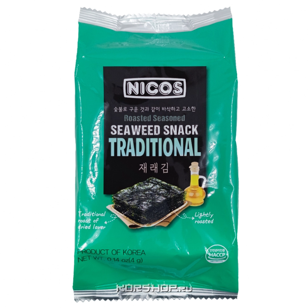 Хрустящая морская капуста Традиционная Nicos, Корея, 4 г