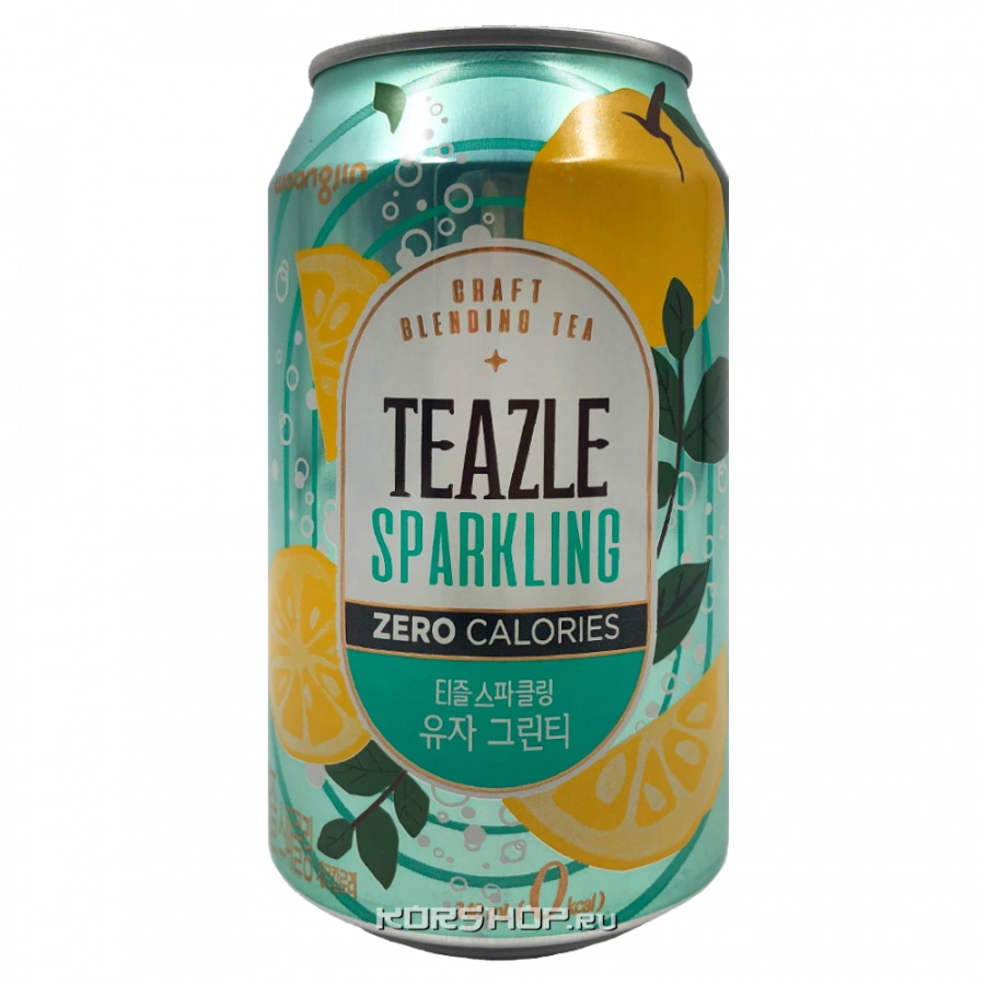 Напиток газированный «Зеленый чай и Цитрон» 0 ккал Teazle Sparkling Woongjin, Корея, 340 мл