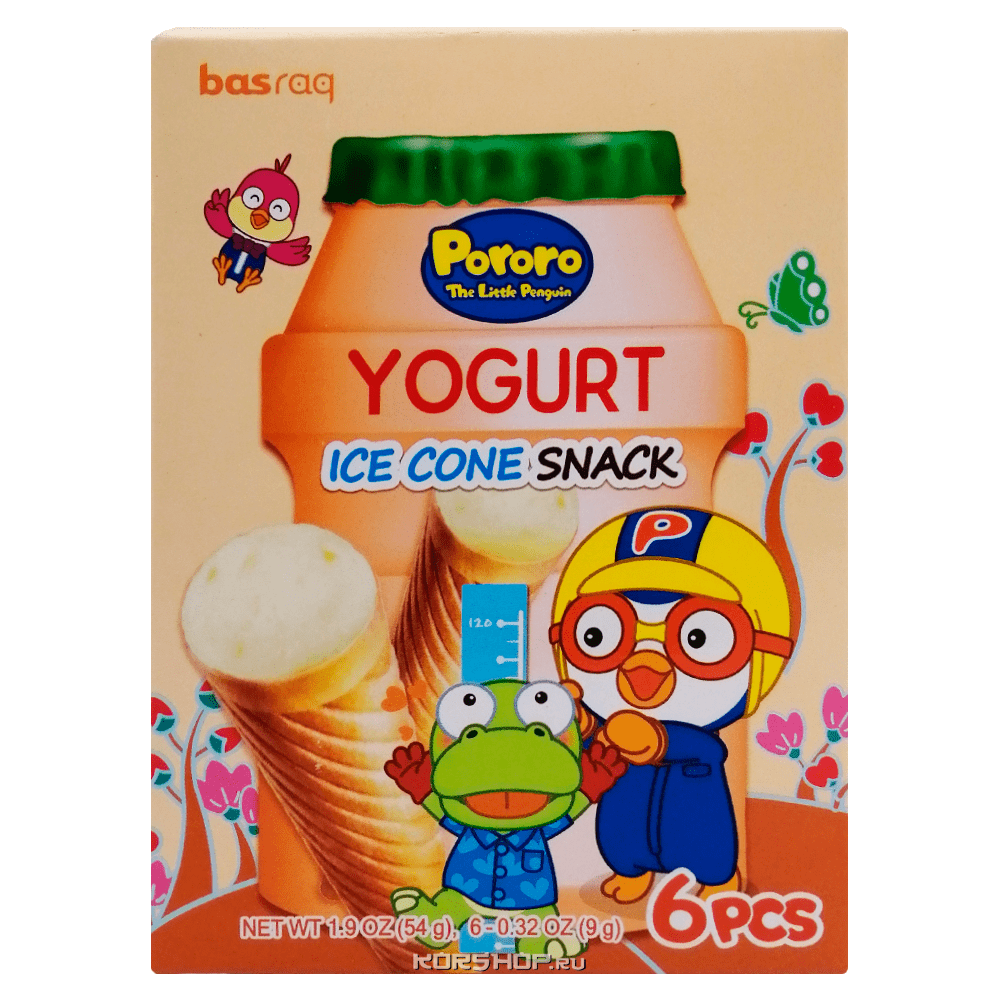 Снэк в виде рожка со вкусом йогурта Pororo, Корея, 54 г