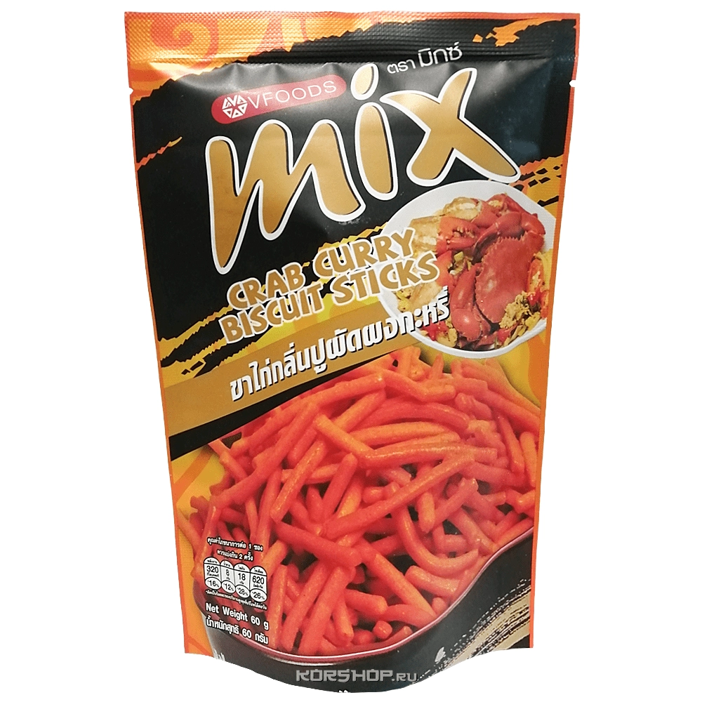 Хрустящие палочки со вкусом карри и краба Mix VFoods, Таиланд, 60 г Хрустящие палочки со вкусом карри и краба Mix VFoods, Таиланд, 60 г