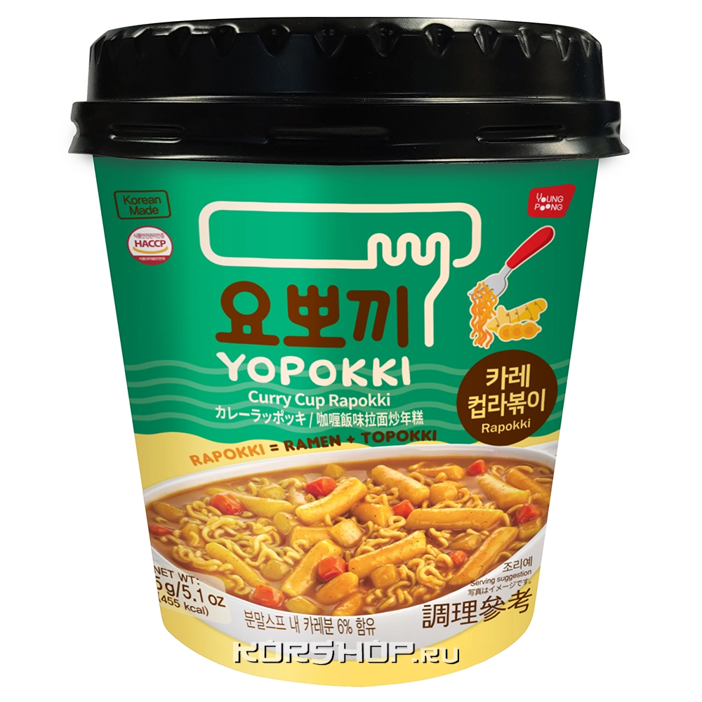 Рисовые клецки с лапшой (рапокки) в соусе Карри Curry Yopokki, Корея, 145 г Рисовые клецки с лапшой (рапокки) в соусе Карри Curry Yopokki, Корея, 145 г