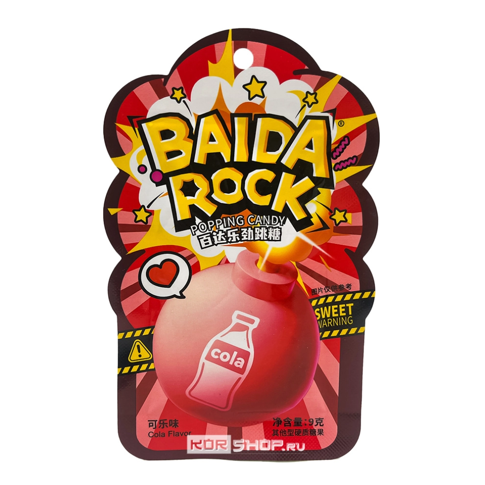 Карамель взрывная со вкусом колы Popping Candy Baida Rock, Китай, 9 г Карамель взрывная со вкусом колы Popping Candy Baida Rock, Китай, 9 г