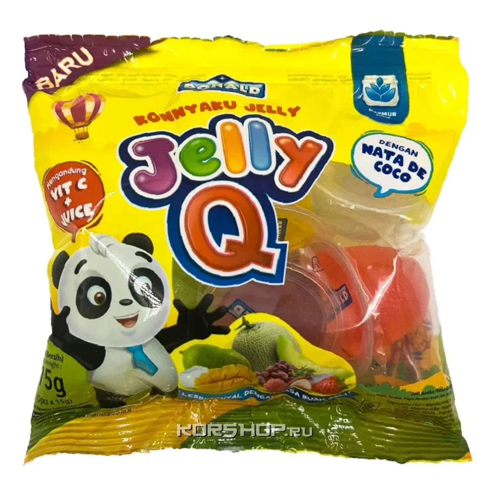 Желе фруктовое ассорти со вкусами личи, манго, дыни, клубники и винограда Jelly Q Donald Makmur, Индоезия, 75 г