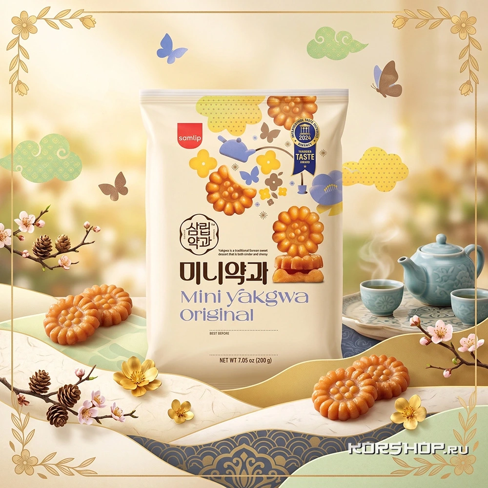 Корейское печенье Якква мини с мёдом/Korean mini Yakgwa cookie (honey) Самлип/Samlip, Корея, 200 г