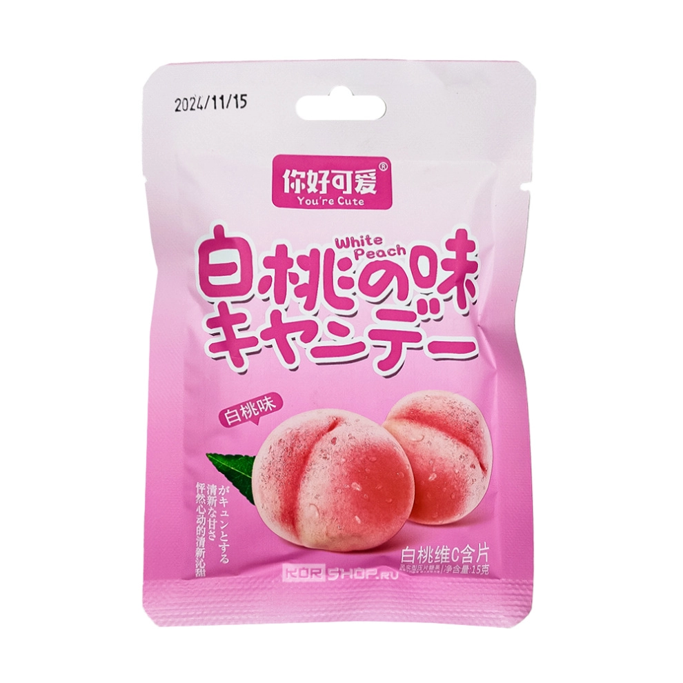 Леденцы с витамином C без сахара со вкусом персика Nihaokeai, Китай, 15 г