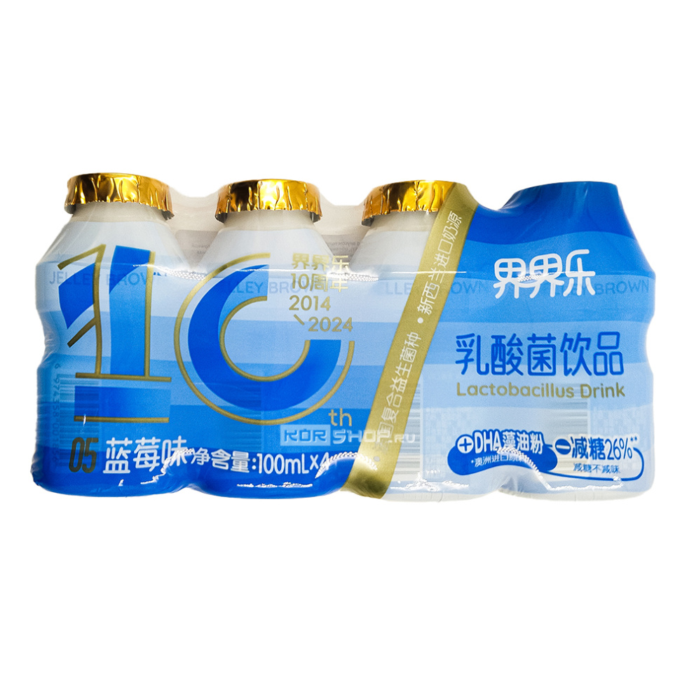 Напиток со вкусом голубики молокосодержащий с лактобактериями Jelley Brown, Китай, 4*100 мл Напиток со вкусом голубики молокосодержащий с лактобактериями Jelley Brown, Китай, 4*100 мл