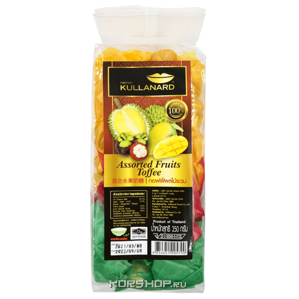 Ириски тоффи ассорти (манго, мангостин, дуриан) Kullanard, Таиланд, 350 г