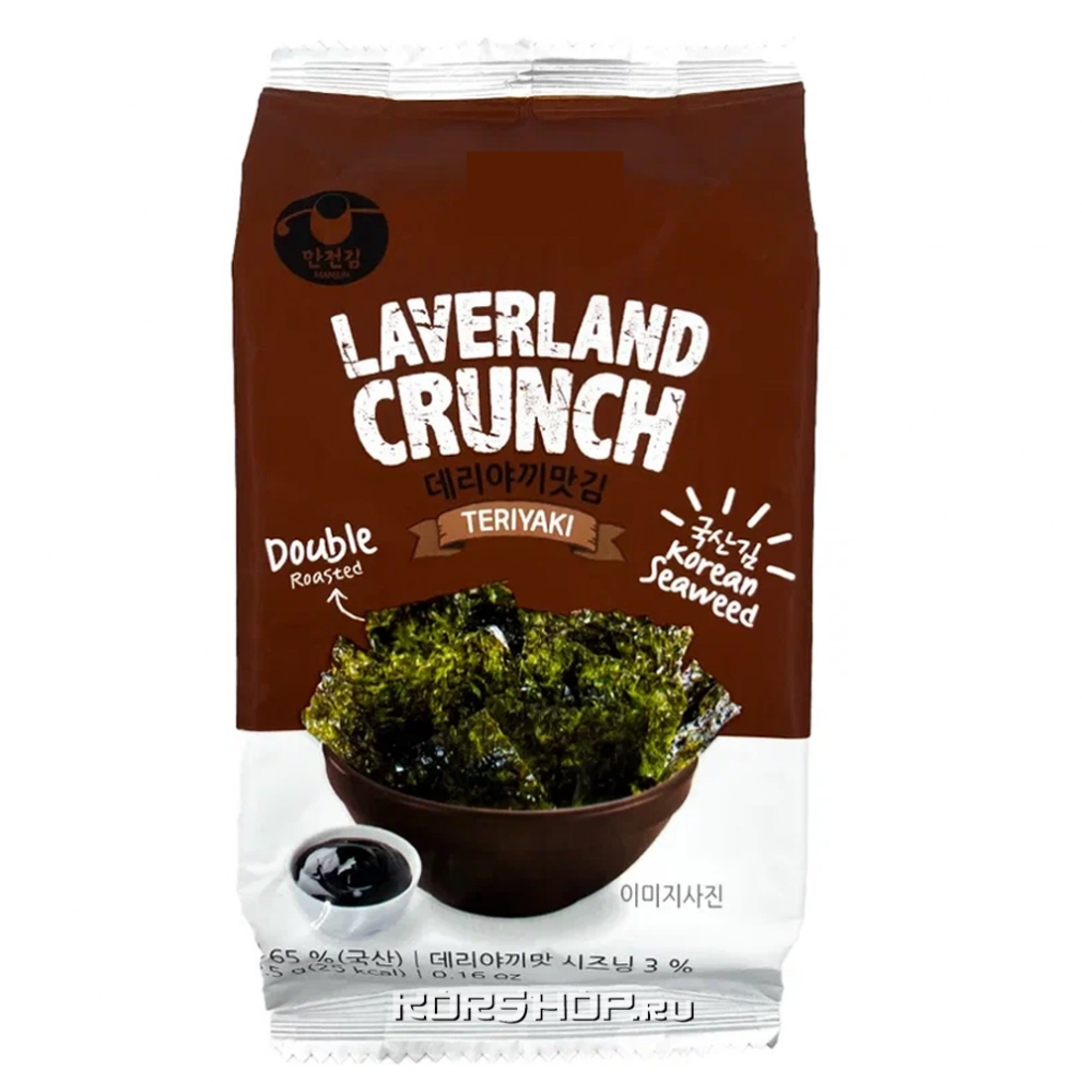 Хрустящая морская капуста со вкусом соуса терияки Laverland Crunch Manjun, Корея, 4,5 г Хрустящая морская капуста со вкусом соуса терияки Laverland Crunch Manjun, Корея, 4,5 г