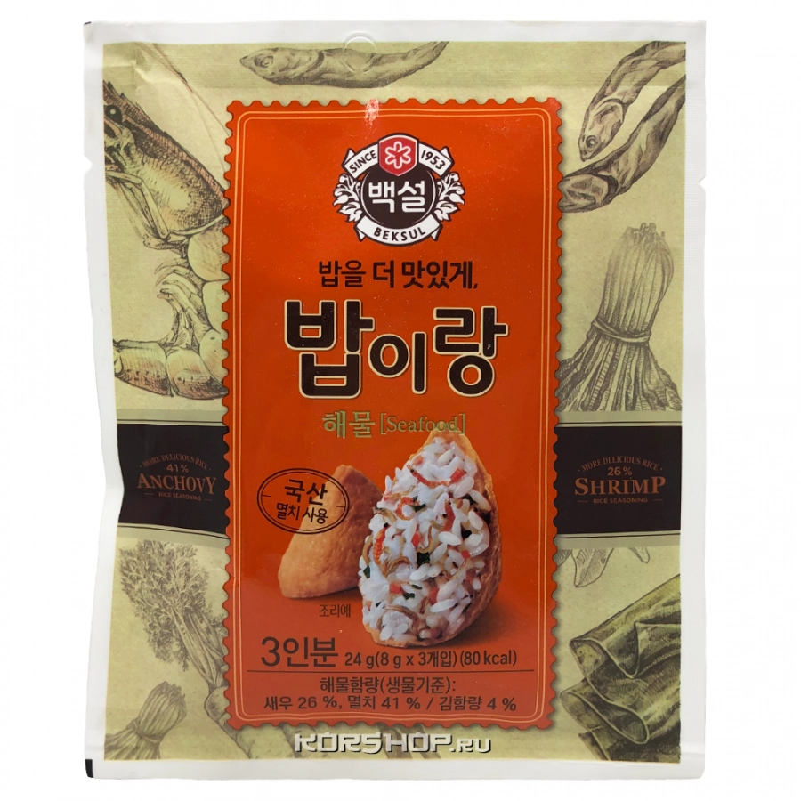 Приправа для риса со вкусом морепродуктов CJ Beksul, Корея, 24 г Приправа для риса со вкусом морепродуктов CJ Beksul, Корея, 24 г