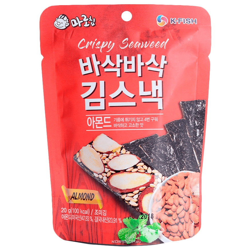 Хрустящие чипсы из водорослей с миндалем Marochip, Корея, 20 г Хрустящие чипсы из водорослей с миндалем Marochip, Корея, 20 г