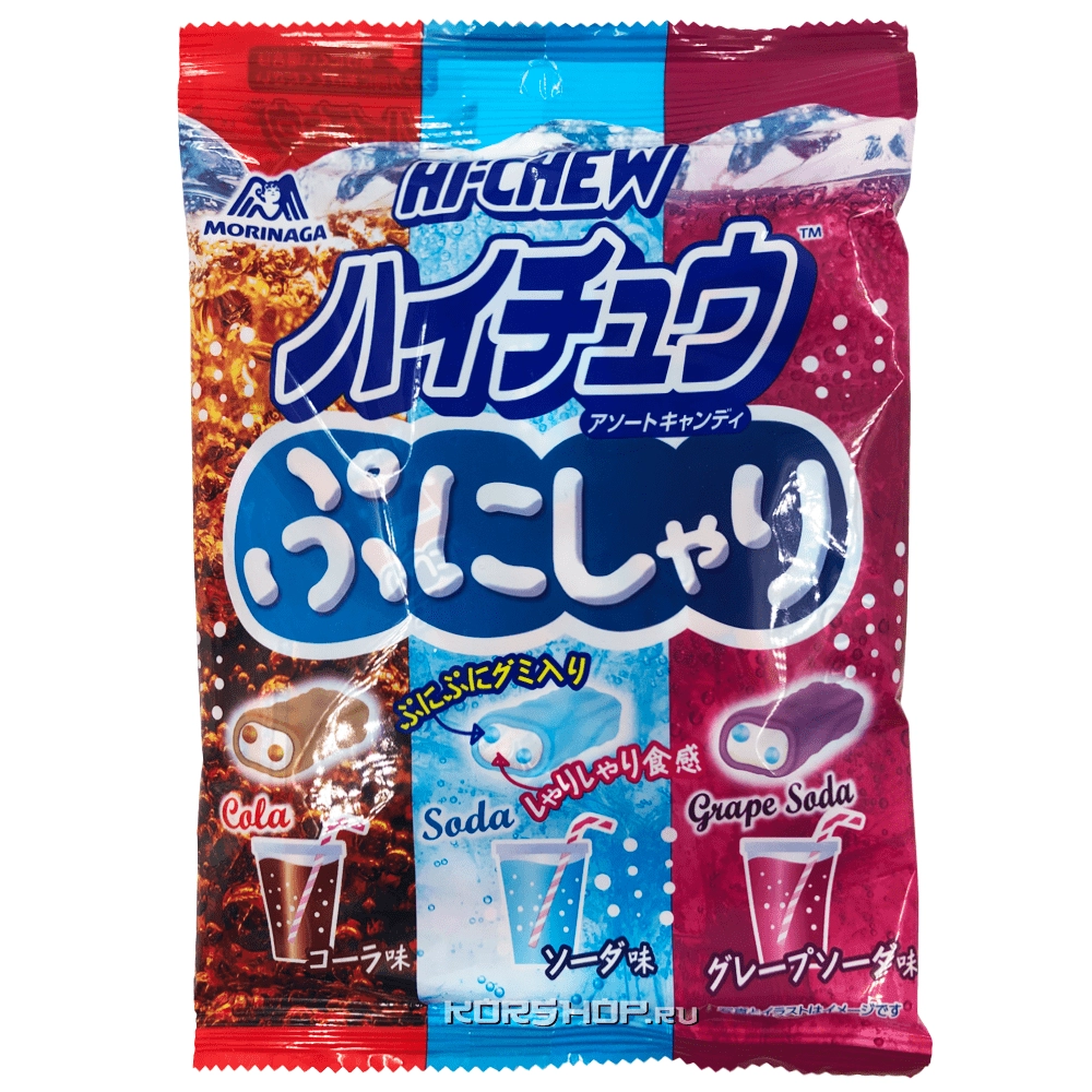 Жевательные конфеты Ассорти (3 вкуса напитков: кола, содовая, виноградная содовая) Hi-Chew Morinaga, Япония, 68 г