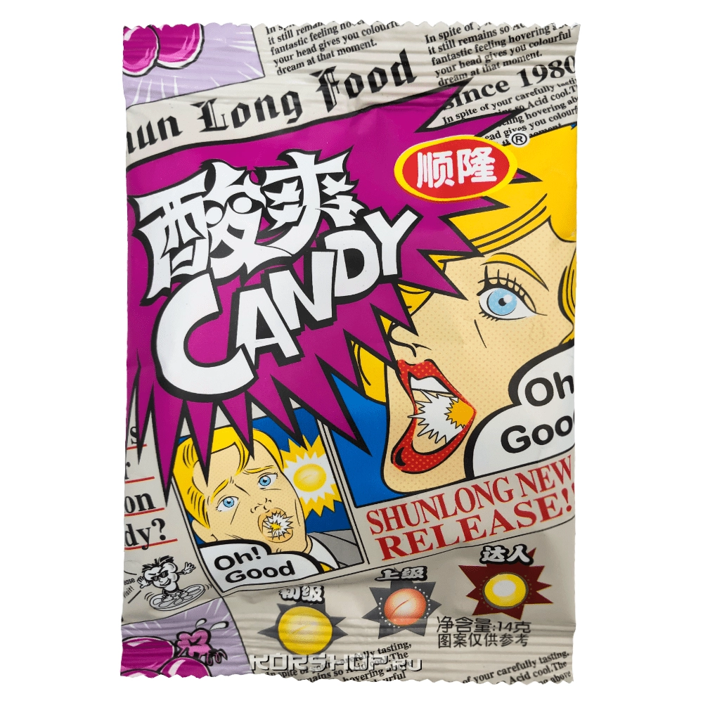 Кислая конфета со вкусом винограда в бумажной упаковке SHAN LONG, Китай, 14 г