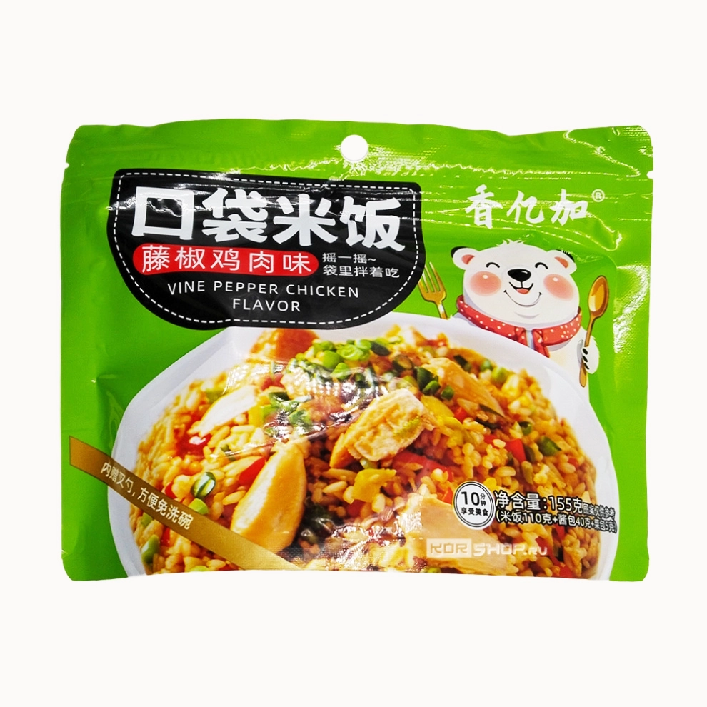 Рис быстрого приготовления со вкусом курицы с перцем Сянъицзя Kouda Mifan Leiqia, Китай, 155 г