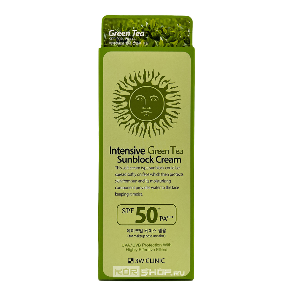 Интенсивный солнцезащитный крем с зеленым чаем Intensive Green Tea Sunblock Cream 3W Clinic, Корея, 70 мл