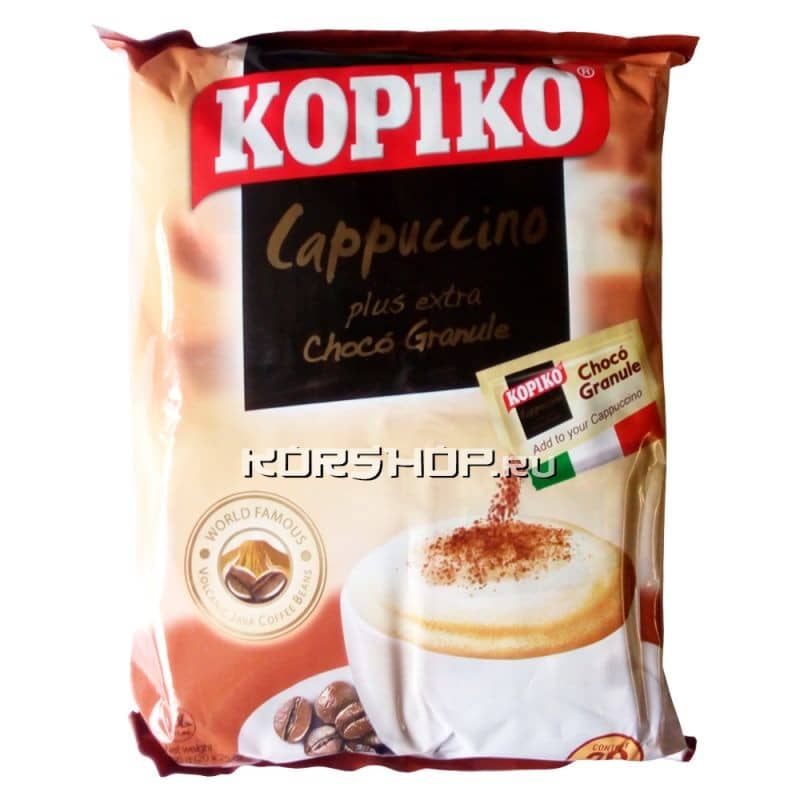 Кофейный напиток Капучино с шоколадными гранулами Kopiko, Индонезия, (20 шт. х 25 г) 500 г