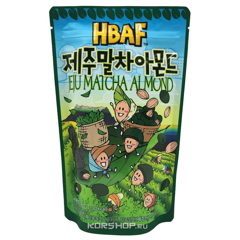 Миндаль со вкусом зеленого чая Матча Hbaf, Корея, 190 г Миндаль со вкусом зеленого чая Матча Hbaf, Корея, 190 г