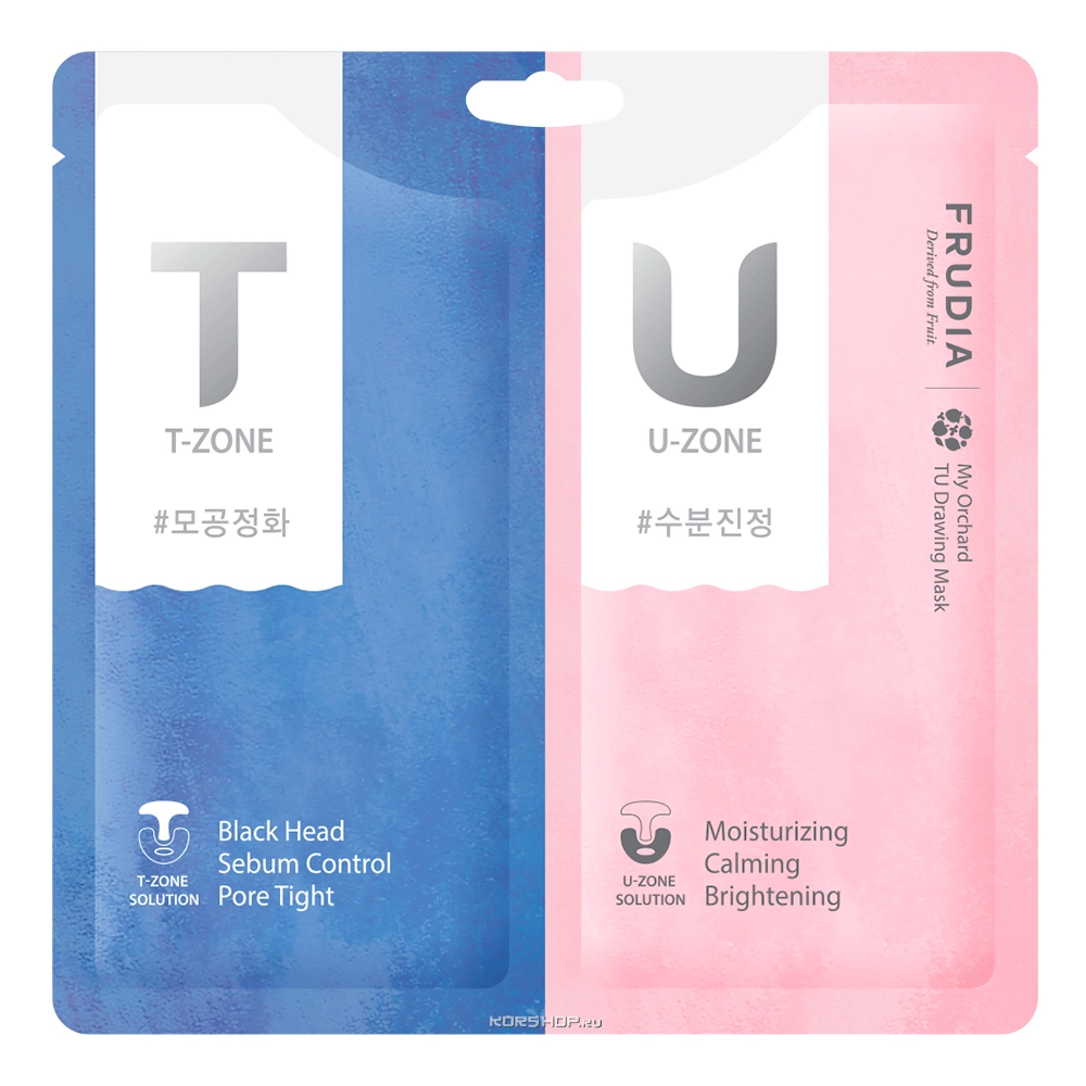 Маска с черной глиной для T-зоны и маска с розовой глиной для U-зоны My Orchard Frudia, Корея, 14 г