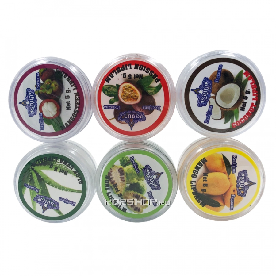 Набор бальзамов для губ Rochjana, Таиланд, 6*5 г Набор бальзамов для губ Rochjana, Таиланд, 6*5 г