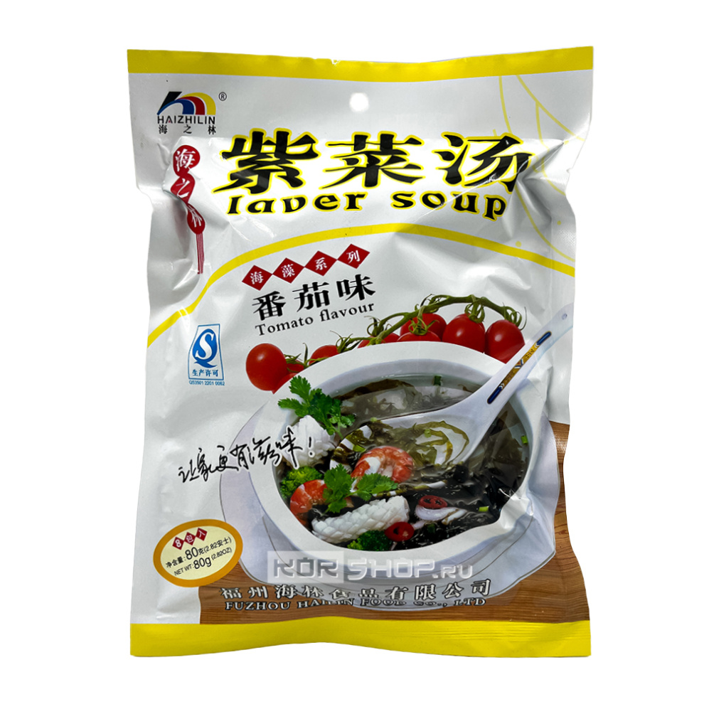 Суп быстрого приготовления с морскими водорослями со вкусом томатов Haizhilin (8 порций), Китай, 80 г. Срок до 11.09.2025.
