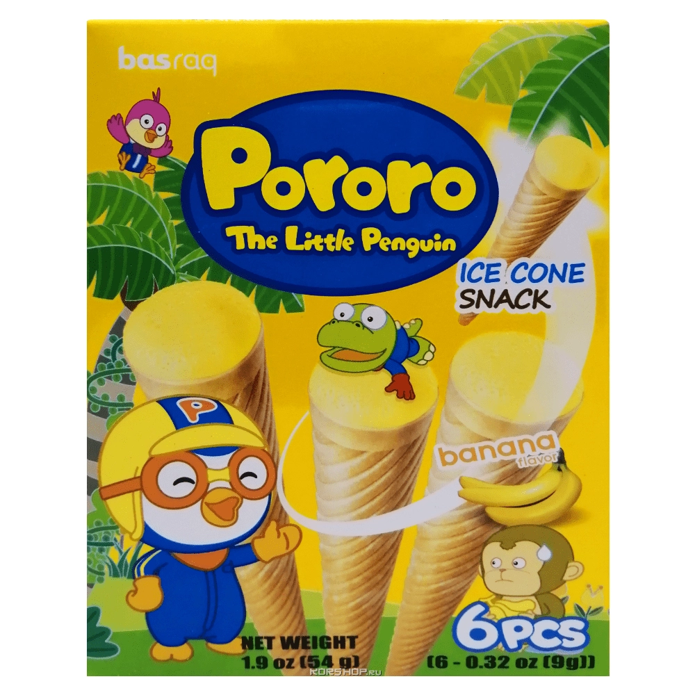 Снэк в виде рожка со вкусом банана Ice Con Pororo, Корея, 54 г.