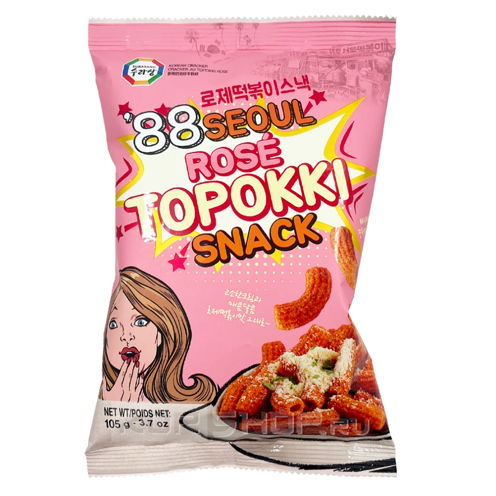 Чипсы токпокки с остро-сырным вкусом Rose Tteokbokki Surasang, Корея, 105 г
