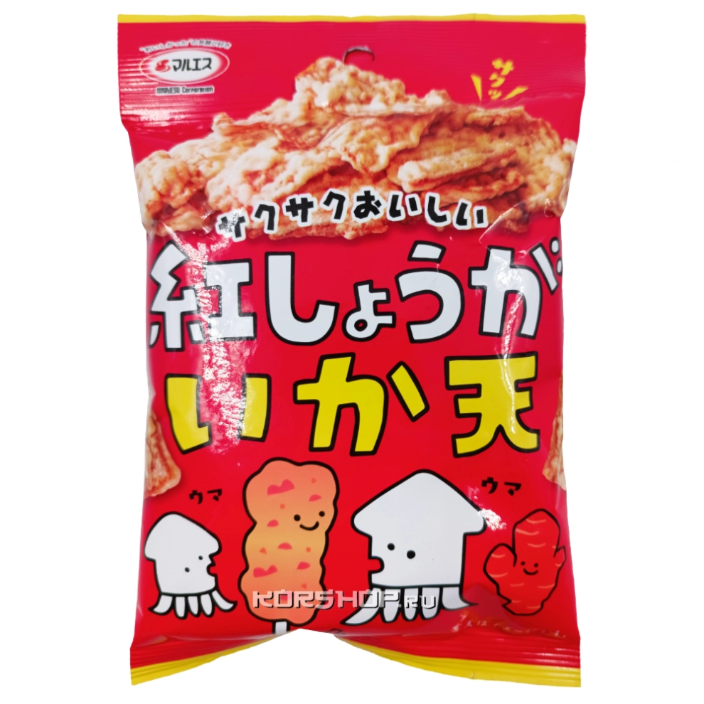 Жареный кальмар со вкусом красного имбиря Maruesu Tabekiri, Япония, 22 г Жареный кальмар со вкусом красного имбиря Maruesu Tabekiri, Япония, 22 г