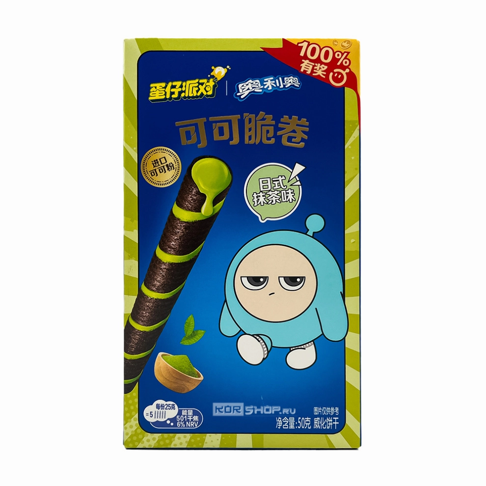 Вафельные трубочки со вкусом зеленого чая матча Aoliao, Китай, 50 г Вафельные трубочки со вкусом зеленого чая матча Aoliao, Китай, 50 г