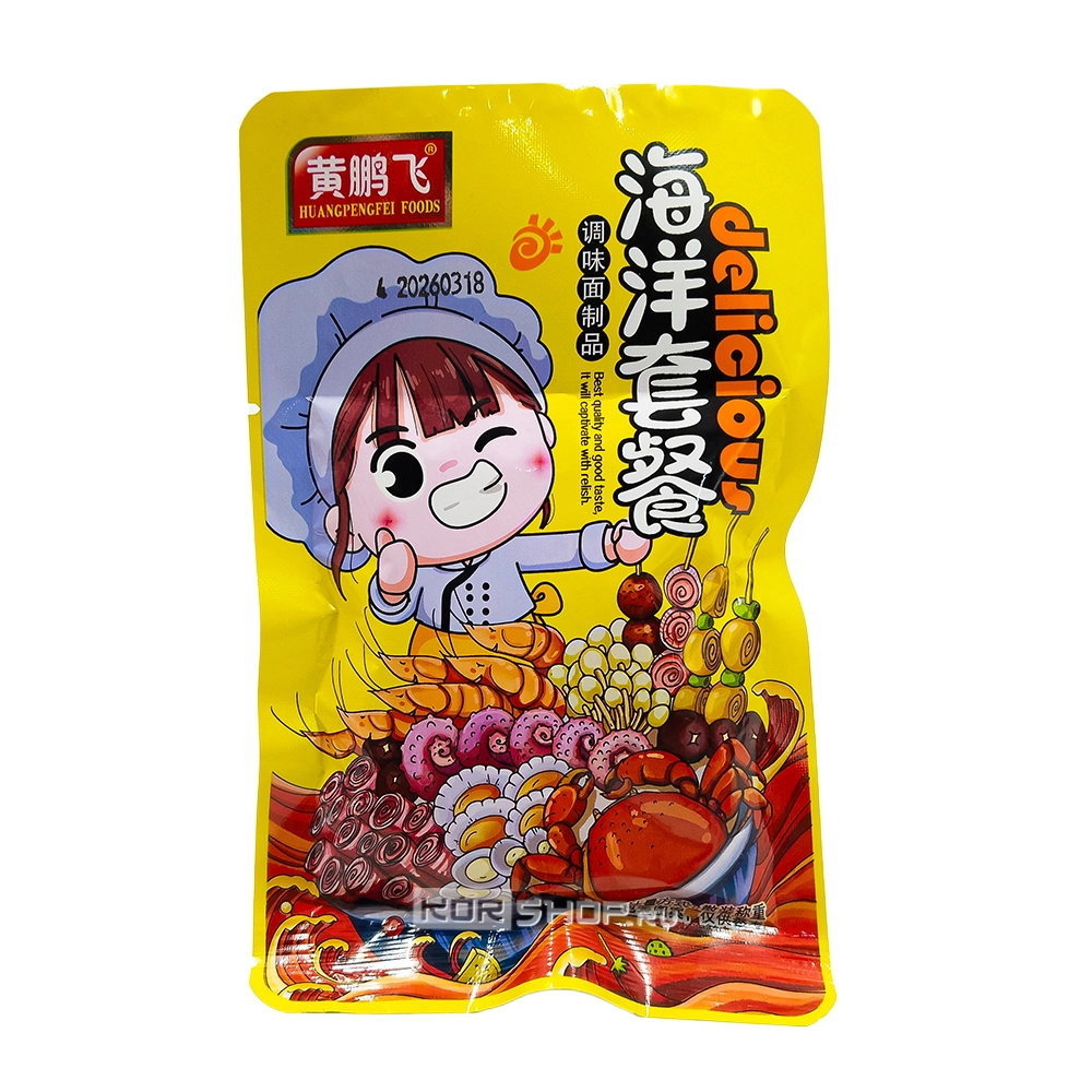 Снеки со вкусом морепродуктов Huang Peng Fei, Китай, 18 г. Срок до 14.09.2026.