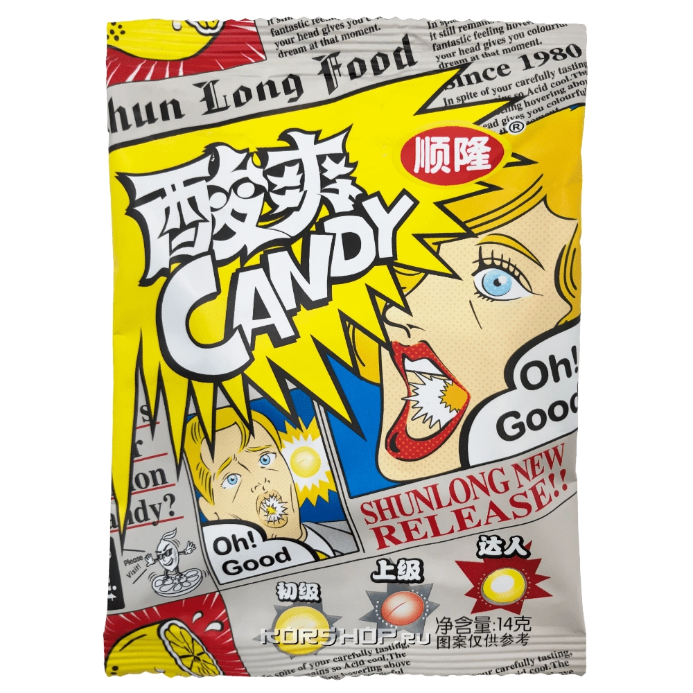 Кислая конфета со вкусом лимона в бумажной упаковке SHAN LONG, Китай, 14 г