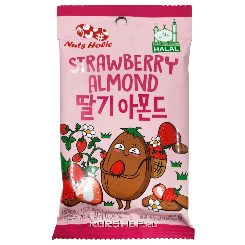 Миндаль в глазури со вкусом клубники Strawberry Almond, Корея, 30 г
