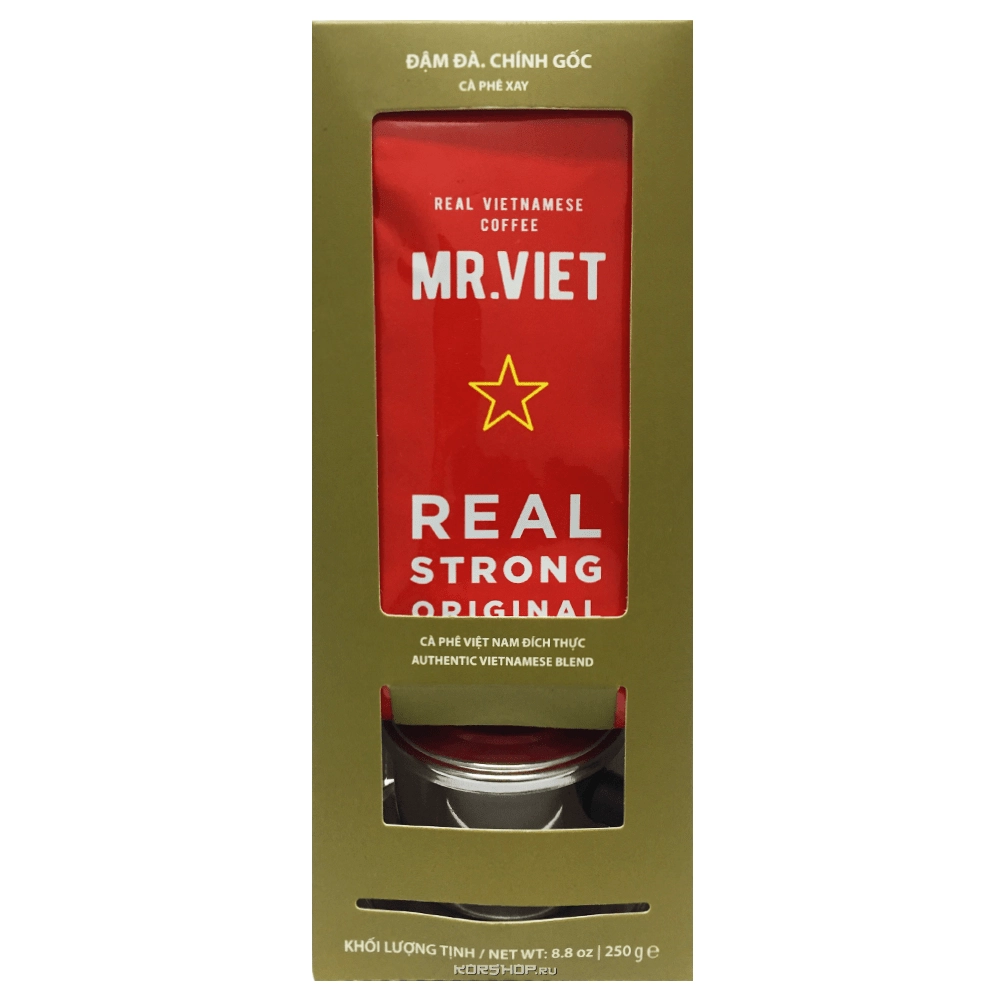 Натуральный жареный молотый кофе с устройством для заваривания Phin Mr.Viet, Вьетнам, 250 г Натуральный жареный молотый кофе с устройством для заваривания Phin Mr.Viet, Вьетнам, 250 г