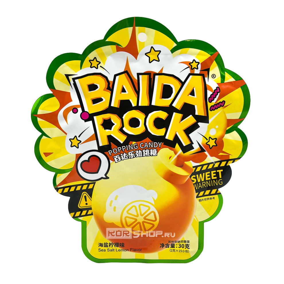 Карамель взрывная со вкусом лимона и морской соли Popping Candy Baida Rock, Китай, 30 г Карамель взрывная со вкусом лимона и морской соли Popping Candy Baida Rock, Китай, 30 г
