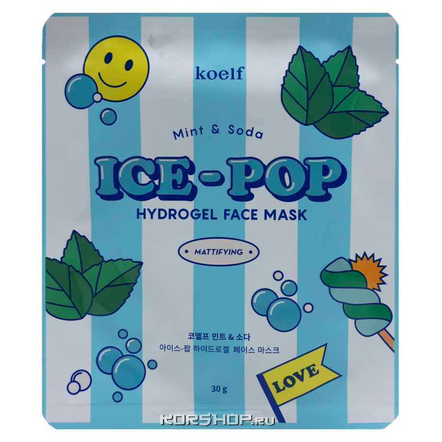 Гидрогелевая маска для лица с мятой и газировкой Ice-Pop Koelf, Корея, 30 г