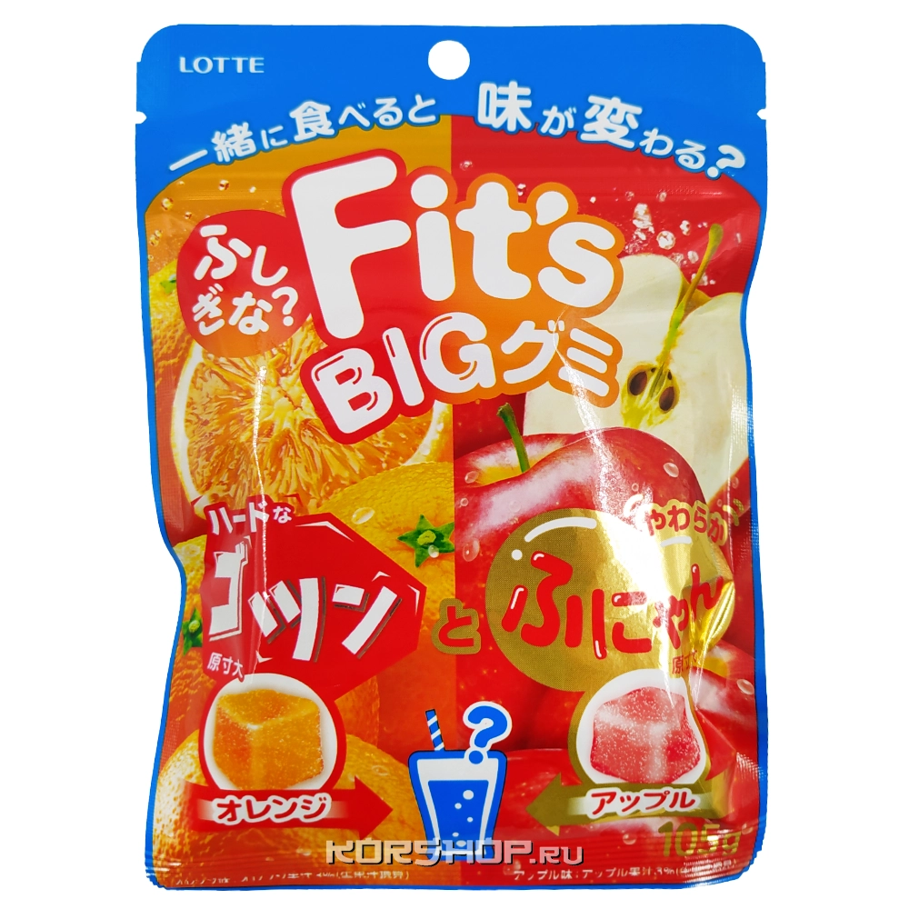Жевательные конфеты Апельсин и Яблоко Fit's Lotte, Япония, 105 г