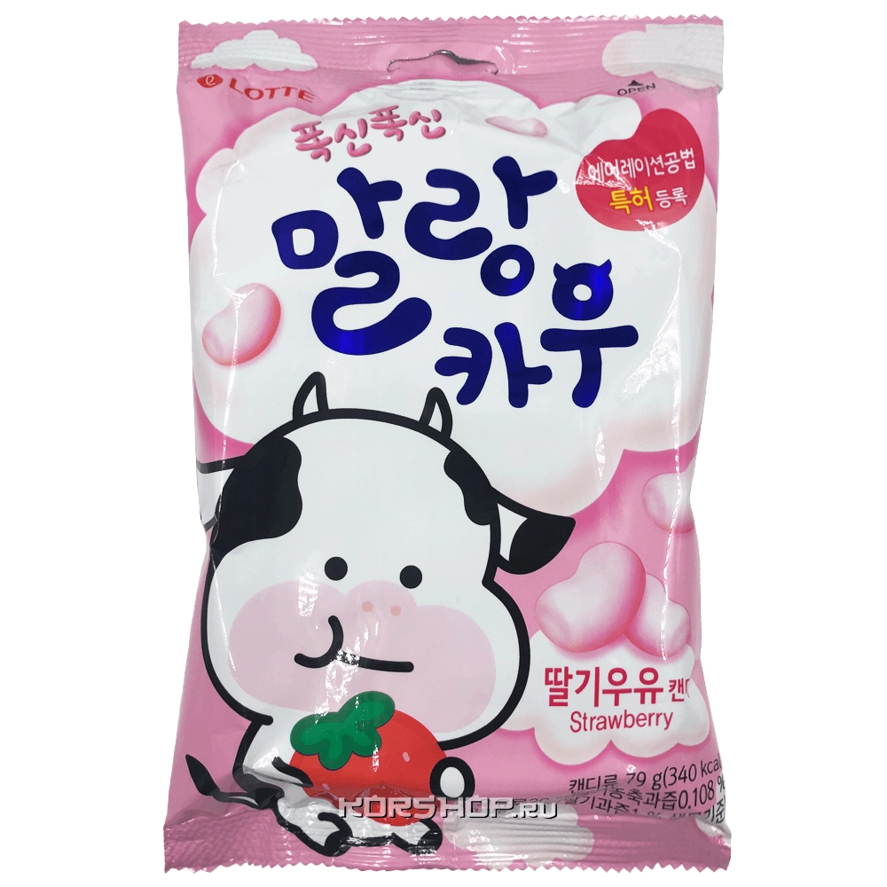 Мягкая карамель со вкусом клубники Malang Cow Lotte, Корея, 79 г