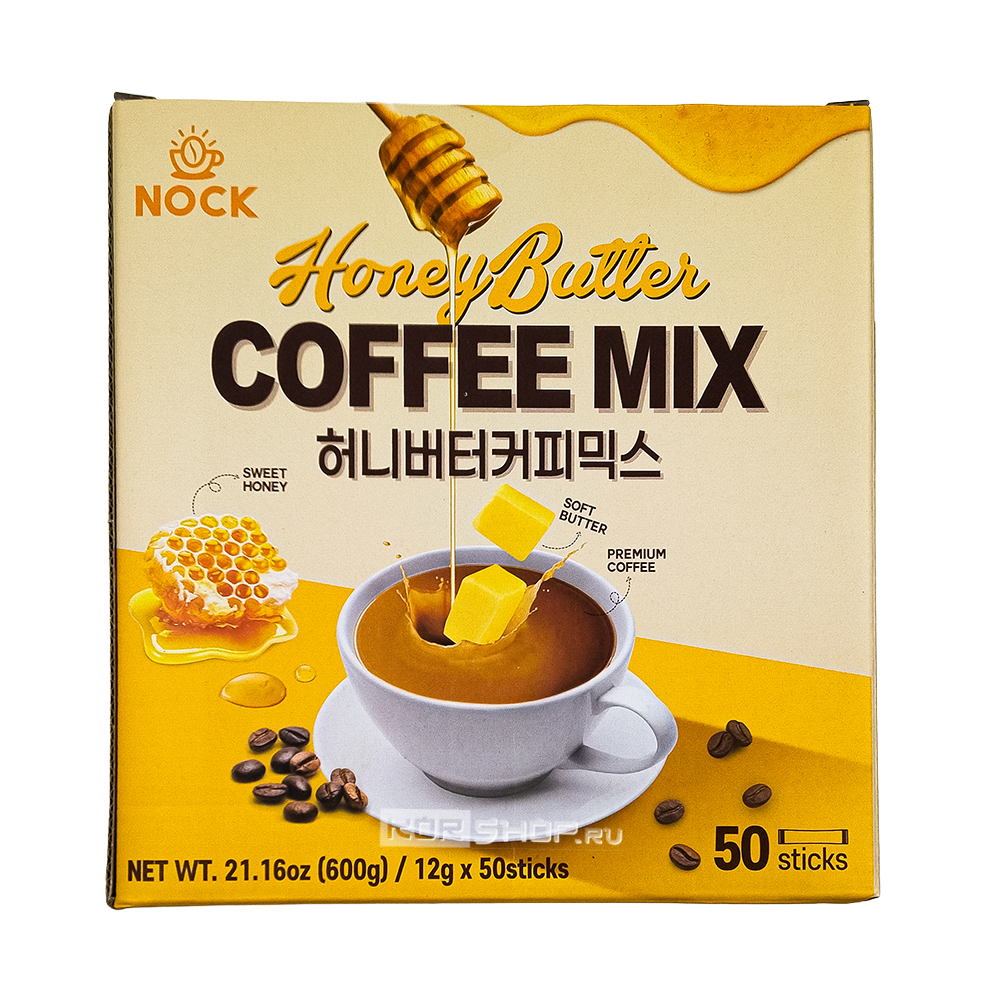 Растворимая кофейная смесь со вкусом мёда и сливочного масла (Honey Butter Coffee Mix) Нок / Nock, Корея, 600 г (50 пакетиков по 12 г)
