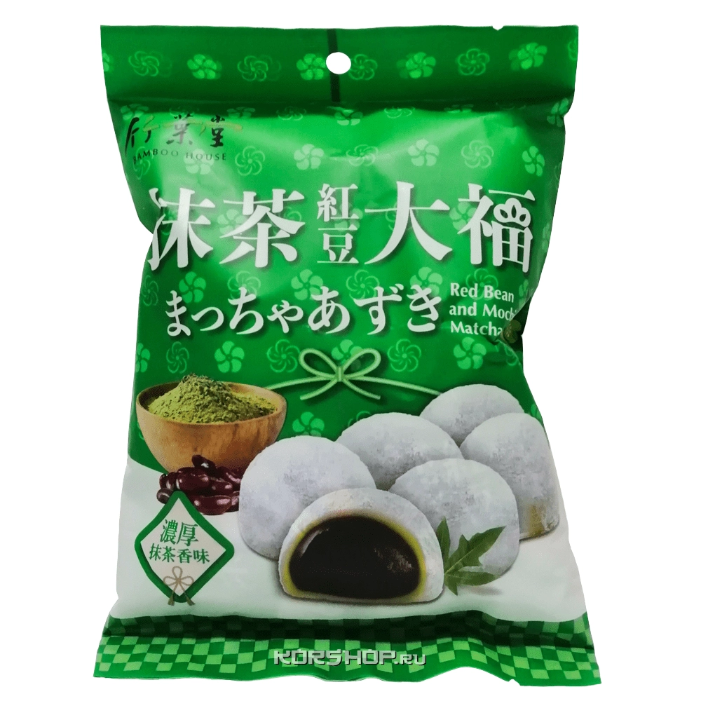 Моти с начинкой из красной фасоли и зеленого чая Bamboo House, Тайвань, 120 г. Моти с начинкой из красной фасоли и зеленого чая Bamboo House, Тайвань, 120 г.